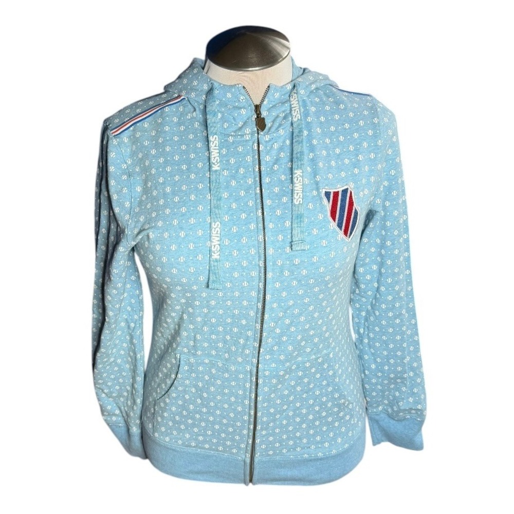 K-Swiss Womens Light Blue Tennis Ball Print Full Zip Hoodie Jacket Large NWT